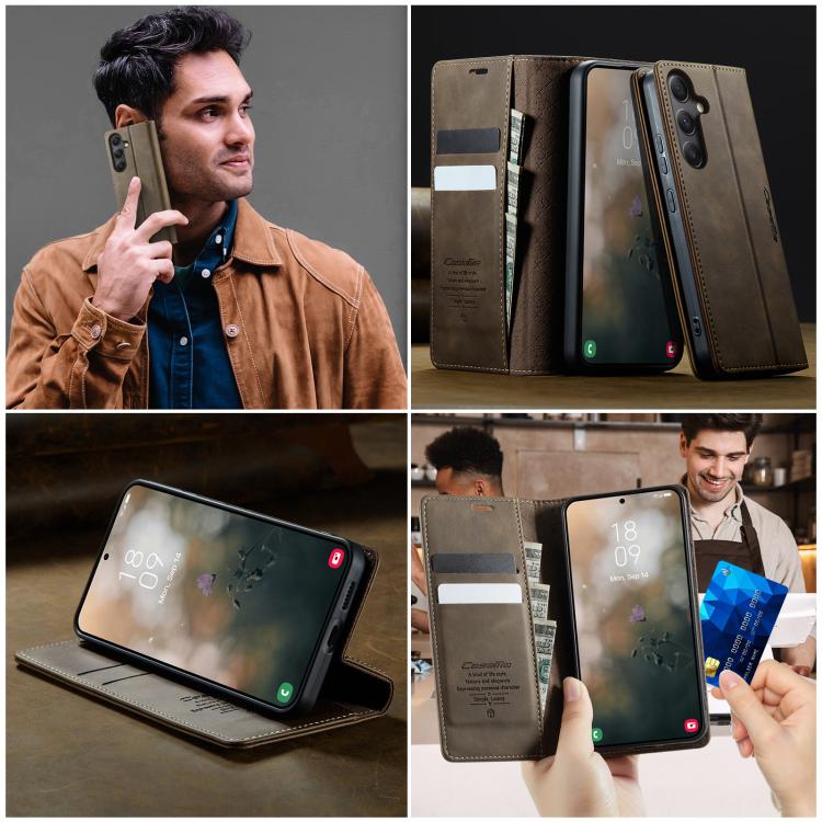 For Samsung Galaxy A34 5G CaseMe 033 Calf Leather Lining Microfibre RFID Blocking Phone Case