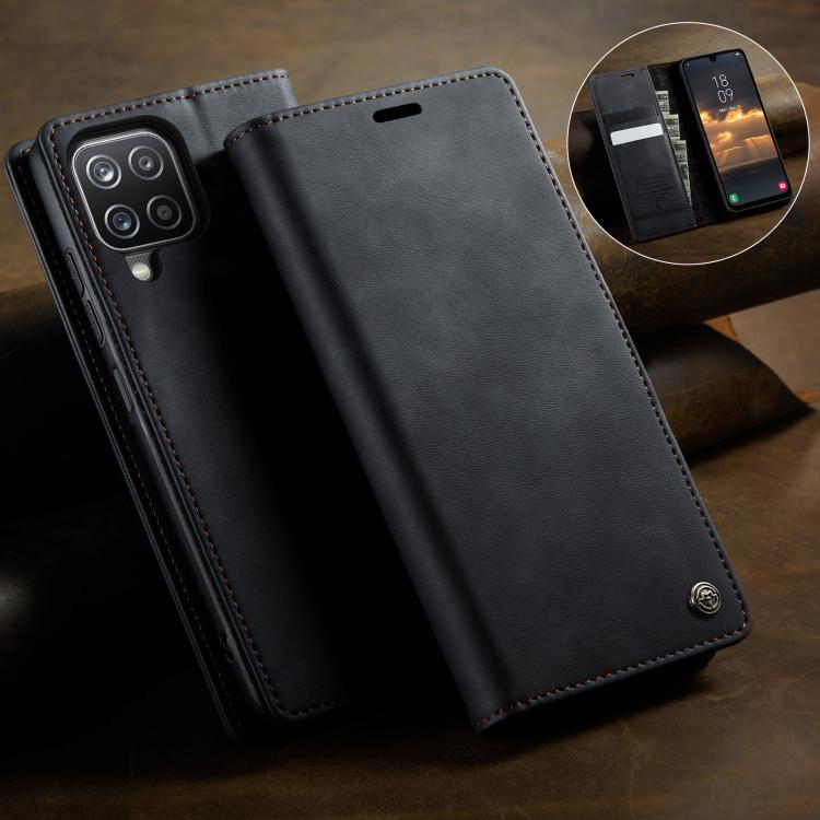 For Samsung Galaxy A12 5G CaseMe 033 Calf Leather Lining Microfibre RFID Blocking Phone Case