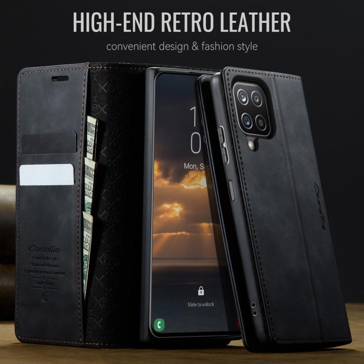 For Samsung Galaxy A12 5G CaseMe 033 Calf Leather Lining Microfibre RFID Blocking Phone Case