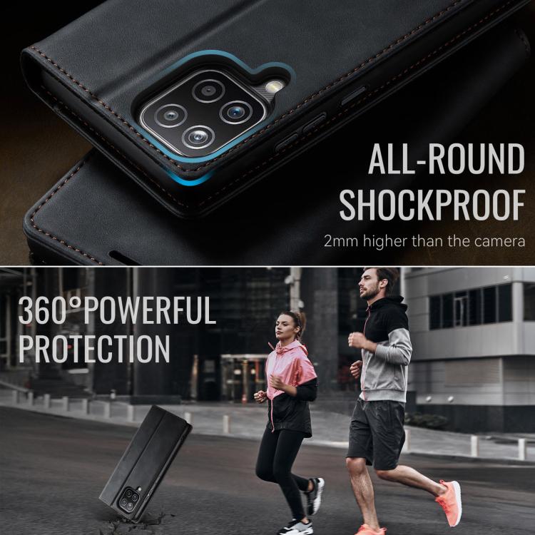 For Samsung Galaxy A12 5G CaseMe 033 Calf Leather Lining Microfibre RFID Blocking Phone Case