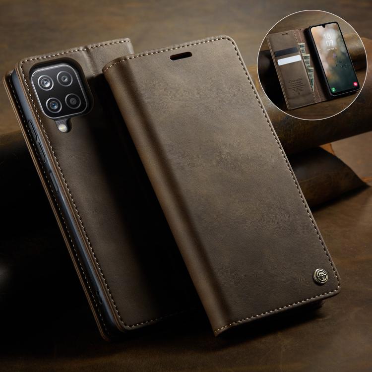 For Samsung Galaxy A12 5G CaseMe 033 Calf Leather Lining Microfibre RFID Blocking Phone Case