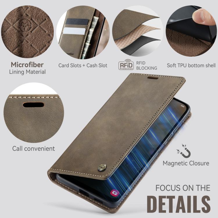 For Samsung Galaxy A12 5G CaseMe 033 Calf Leather Lining Microfibre RFID Blocking Phone Case