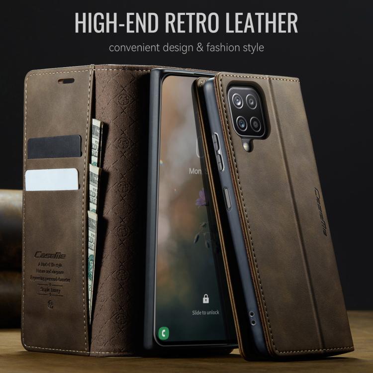 For Samsung Galaxy A12 5G CaseMe 033 Calf Leather Lining Microfibre RFID Blocking Phone Case