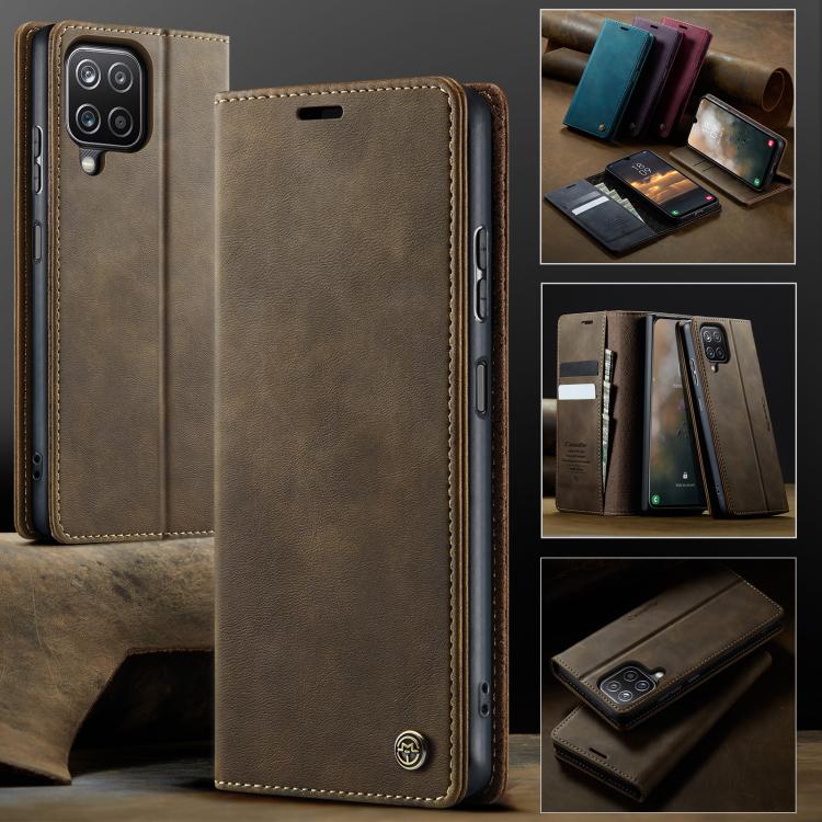 For Samsung Galaxy A12 5G CaseMe 033 Calf Leather Lining Microfibre RFID Blocking Phone Case