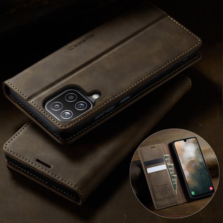 For Samsung Galaxy A12 5G CaseMe 033 Calf Leather Lining Microfibre RFID Blocking Phone Case
