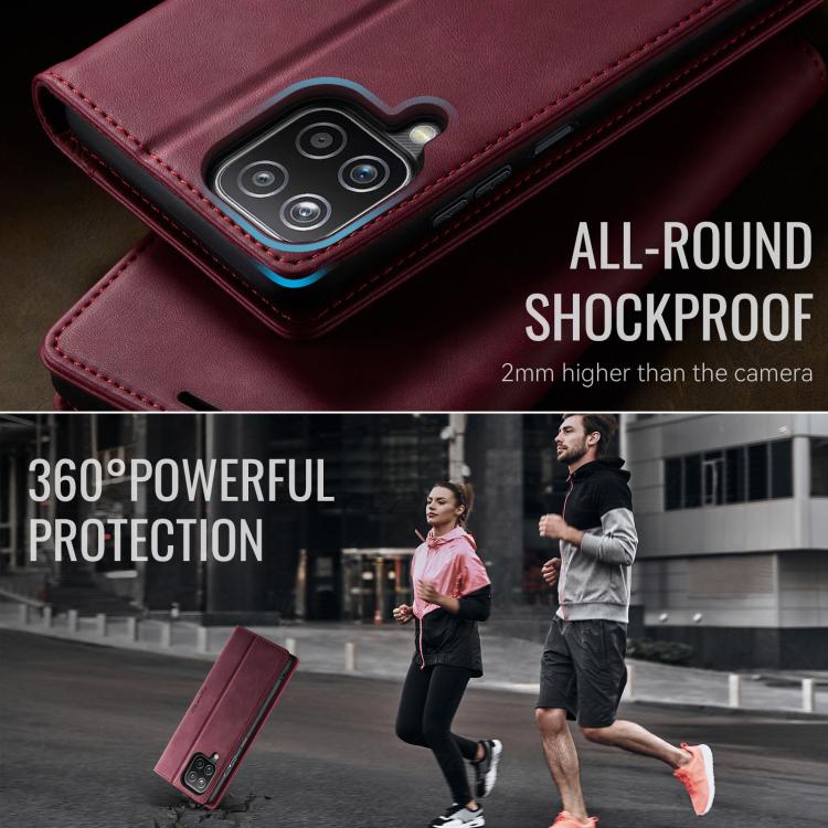 For Samsung Galaxy A12 5G CaseMe 033 Calf Leather Lining Microfibre RFID Blocking Phone Case