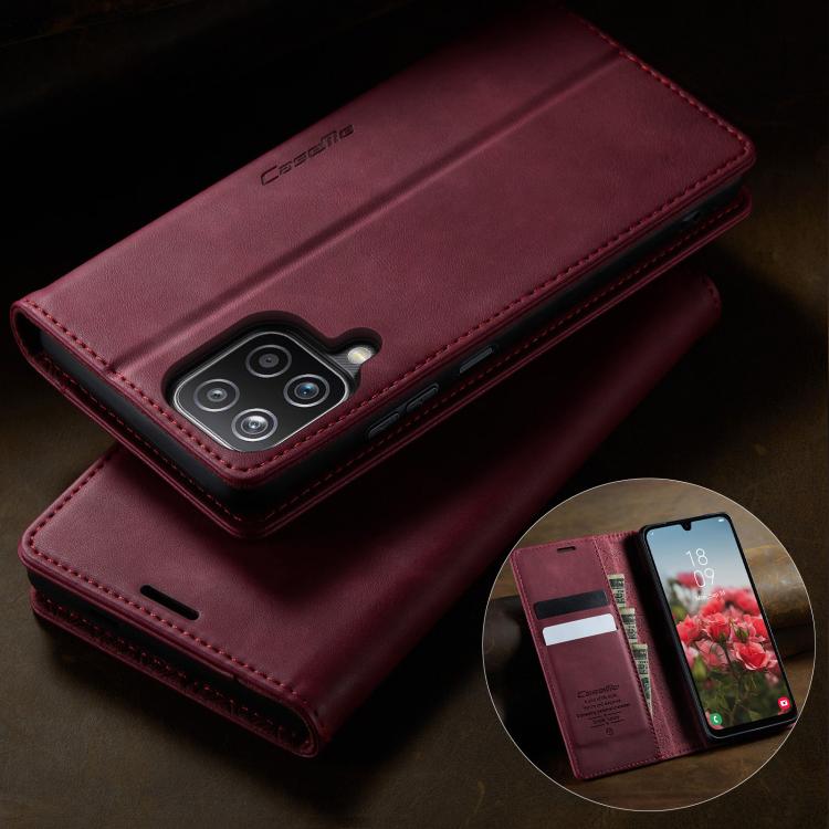 For Samsung Galaxy A12 5G CaseMe 033 Calf Leather Lining Microfibre RFID Blocking Phone Case