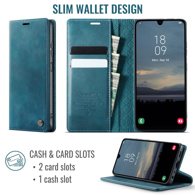 For Samsung Galaxy A12 5G CaseMe 033 Calf Leather Lining Microfibre RFID Blocking Phone Case