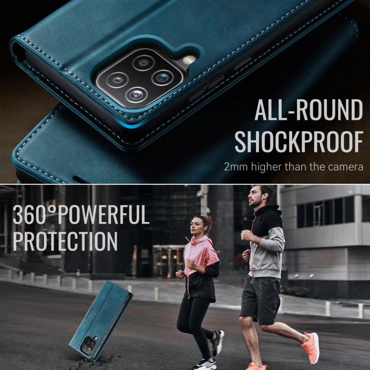 For Samsung Galaxy A12 5G CaseMe 033 Calf Leather Lining Microfibre RFID Blocking Phone Case