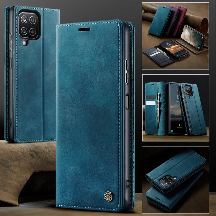 For Samsung Galaxy A12 5G CaseMe 033 Calf Leather Lining Microfibre RFID Blocking Phone Case
