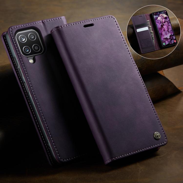 For Samsung Galaxy A12 5G CaseMe 033 Calf Leather Lining Microfibre RFID Blocking Phone Case