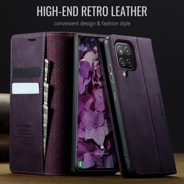 For Samsung Galaxy A12 5G CaseMe 033 Calf Leather Lining Microfibre RFID Blocking Phone Case