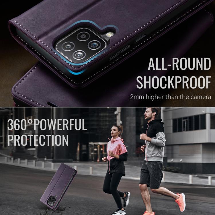 For Samsung Galaxy A12 5G CaseMe 033 Calf Leather Lining Microfibre RFID Blocking Phone Case