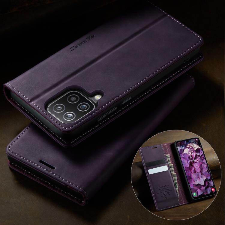 For Samsung Galaxy A12 5G CaseMe 033 Calf Leather Lining Microfibre RFID Blocking Phone Case