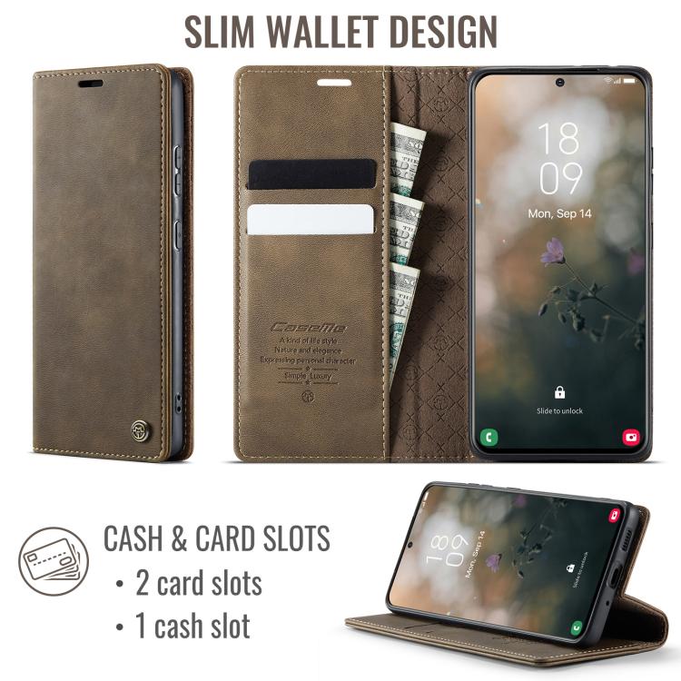 For Samsung Galaxy A33 5G CaseMe 033 Calf Leather Lining Microfibre RFID Blocking Phone Case