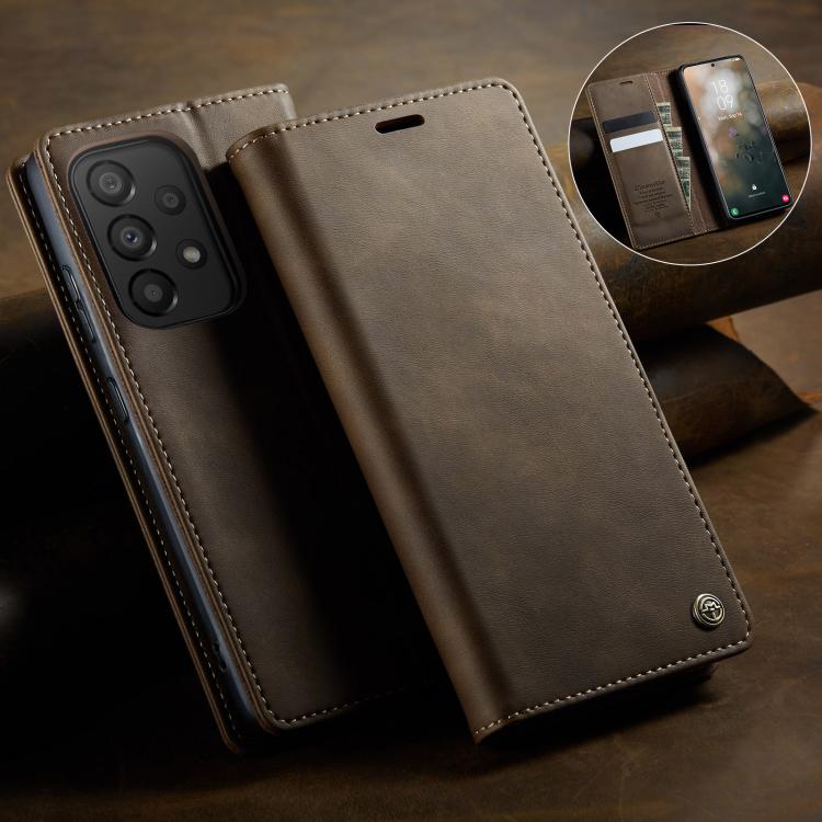 For Samsung Galaxy A33 5G CaseMe 033 Calf Leather Lining Microfibre RFID Blocking Phone Case