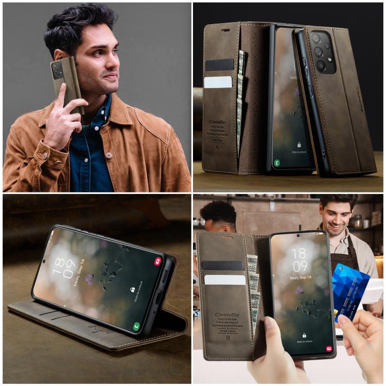 For Samsung Galaxy A33 5G CaseMe 033 Calf Leather Lining Microfibre RFID Blocking Phone Case