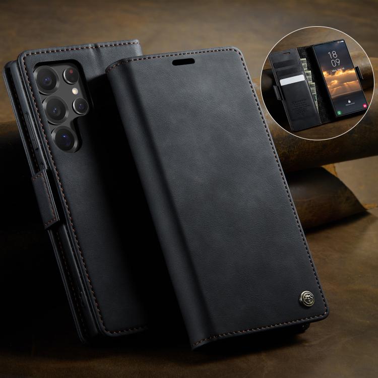 For Samsung Galaxy S22 Ultra 5G CaseMe 033 Calf Leather Lining Microfibre RFID Blocking Phone Case
