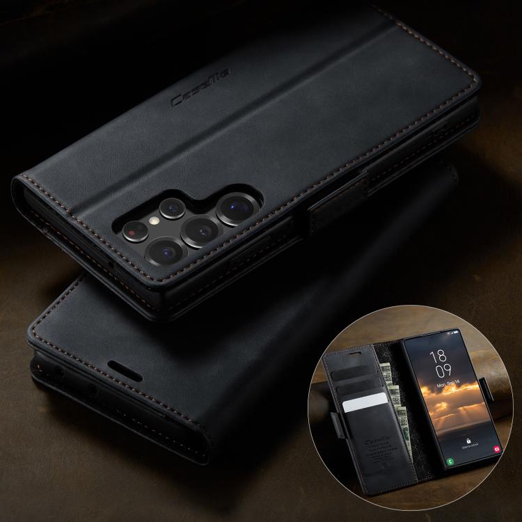 For Samsung Galaxy S22 Ultra 5G CaseMe 033 Calf Leather Lining Microfibre RFID Blocking Phone Case