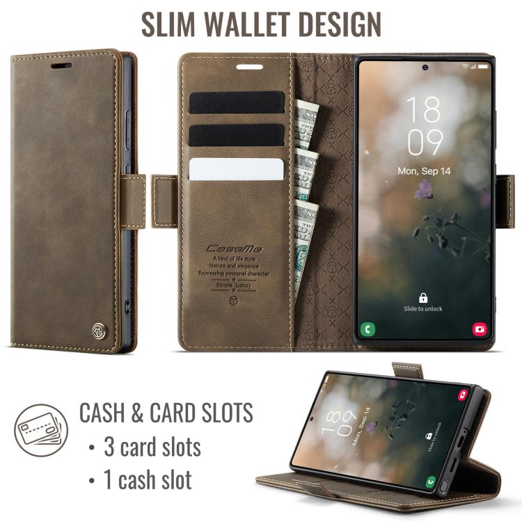 For Samsung Galaxy S22 Ultra 5G CaseMe 033 Calf Leather Lining Microfibre RFID Blocking Phone Case
