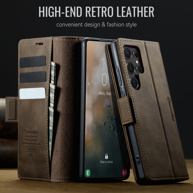 For Samsung Galaxy S22 Ultra 5G CaseMe 033 Calf Leather Lining Microfibre RFID Blocking Phone Case