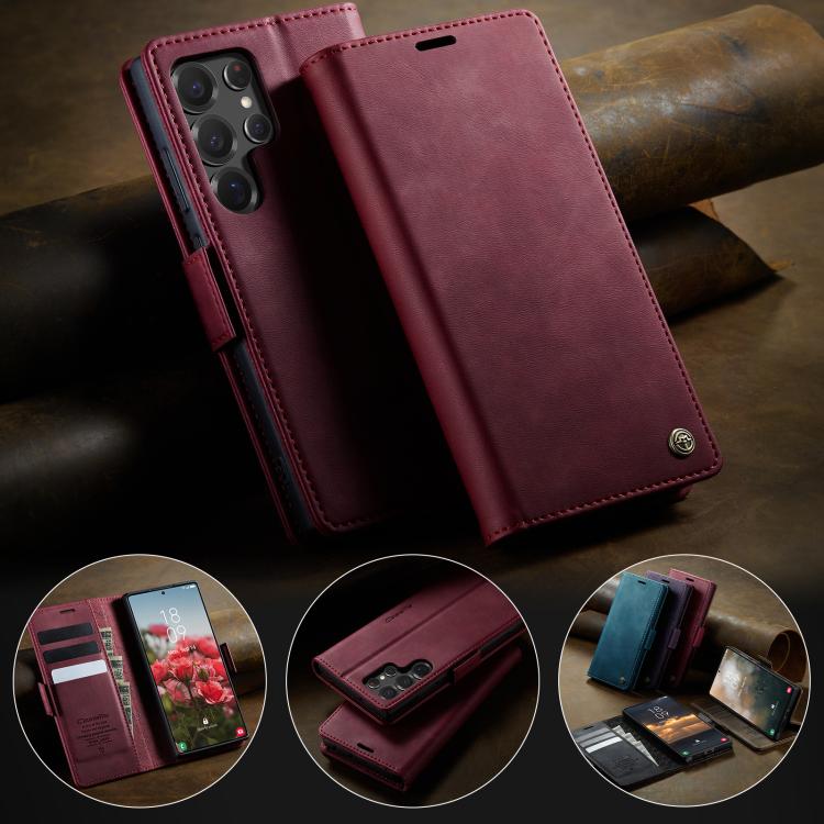 For Samsung Galaxy S22 Ultra 5G CaseMe 033 Calf Leather Lining Microfibre RFID Blocking Phone Case