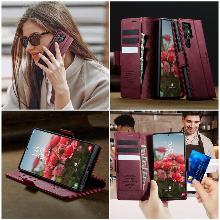 For Samsung Galaxy S22 Ultra 5G CaseMe 033 Calf Leather Lining Microfibre RFID Blocking Phone Case