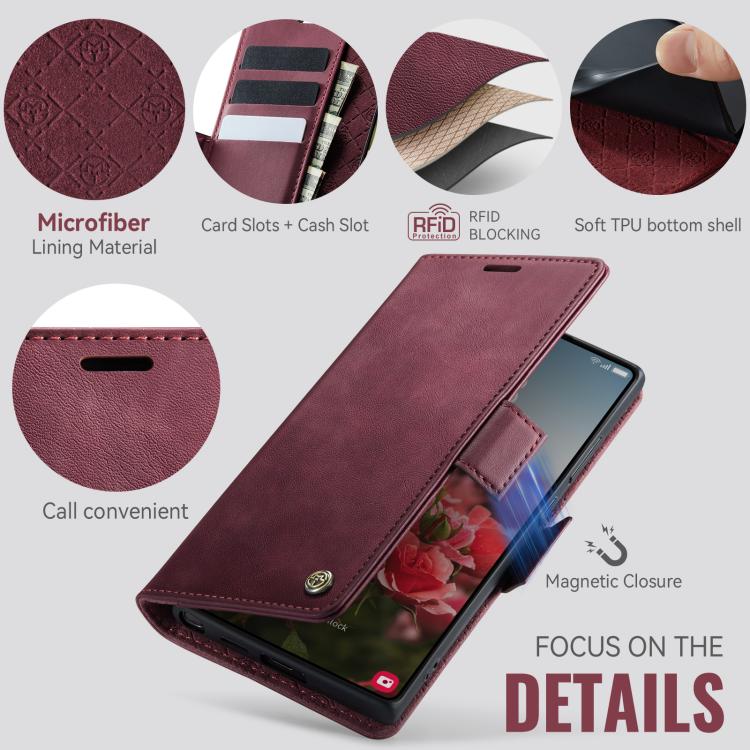 For Samsung Galaxy S22 Ultra 5G CaseMe 033 Calf Leather Lining Microfibre RFID Blocking Phone Case