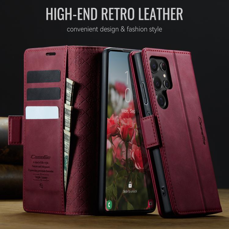 For Samsung Galaxy S22 Ultra 5G CaseMe 033 Calf Leather Lining Microfibre RFID Blocking Phone Case