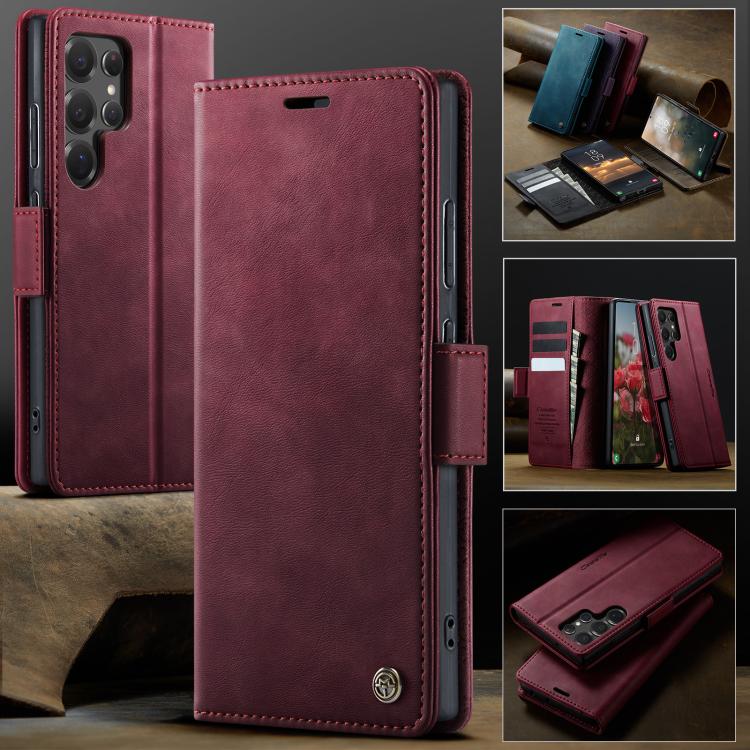 For Samsung Galaxy S22 Ultra 5G CaseMe 033 Calf Leather Lining Microfibre RFID Blocking Phone Case