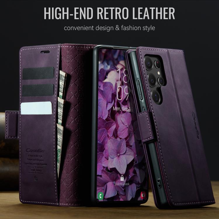 For Samsung Galaxy S22 Ultra 5G CaseMe 033 Calf Leather Lining Microfibre RFID Blocking Phone Case