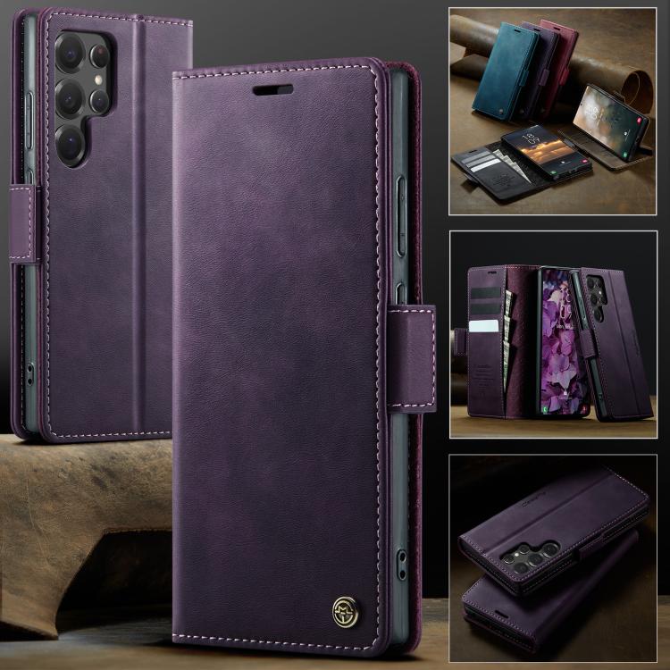 For Samsung Galaxy S22 Ultra 5G CaseMe 033 Calf Leather Lining Microfibre RFID Blocking Phone Case