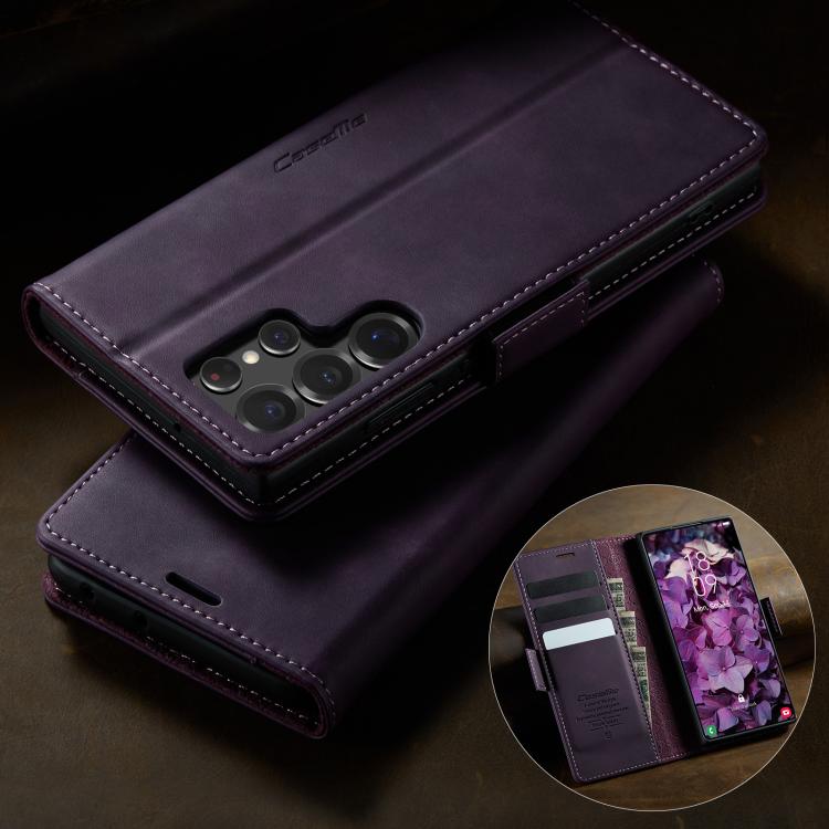 For Samsung Galaxy S22 Ultra 5G CaseMe 033 Calf Leather Lining Microfibre RFID Blocking Phone Case