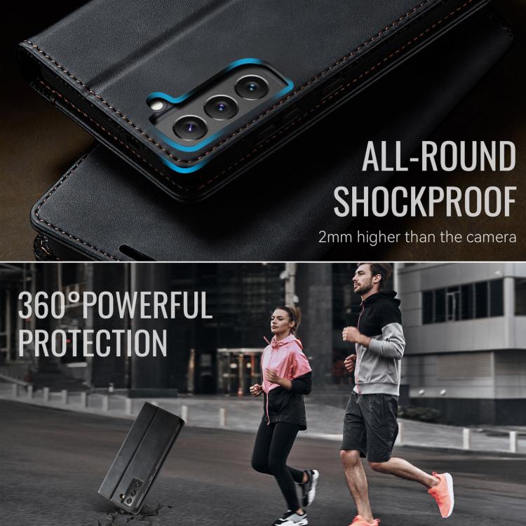 For Samsung Galaxy S22+ 5G CaseMe 033 Calf Leather Lining Microfibre RFID Blocking Phone Case