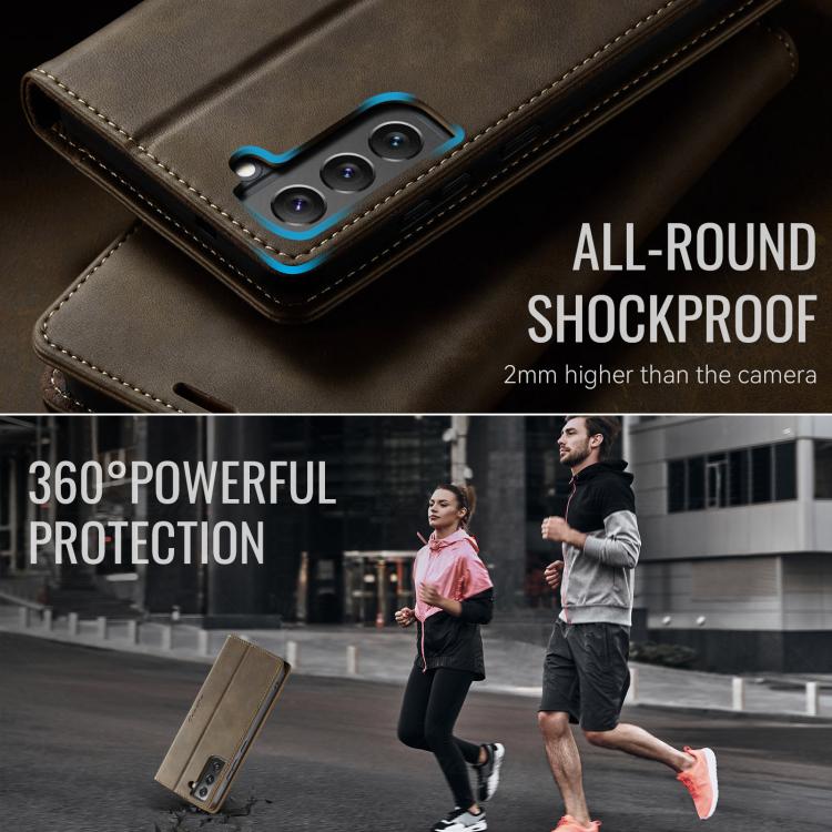For Samsung Galaxy S22+ 5G CaseMe 033 Calf Leather Lining Microfibre RFID Blocking Phone Case
