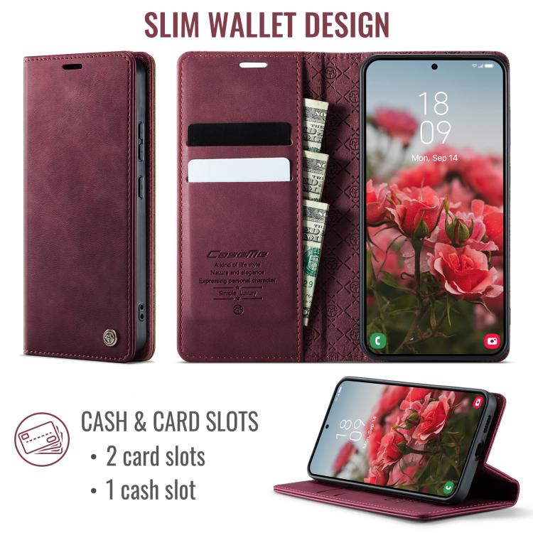 For Samsung Galaxy S22+ 5G CaseMe 033 Calf Leather Lining Microfibre RFID Blocking Phone Case