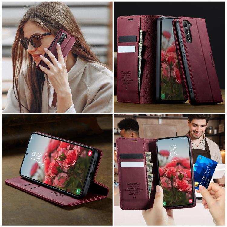 For Samsung Galaxy S22+ 5G CaseMe 033 Calf Leather Lining Microfibre RFID Blocking Phone Case