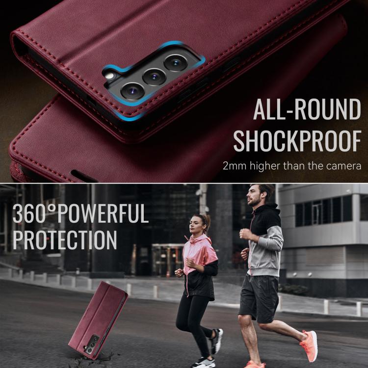 For Samsung Galaxy S22+ 5G CaseMe 033 Calf Leather Lining Microfibre RFID Blocking Phone Case