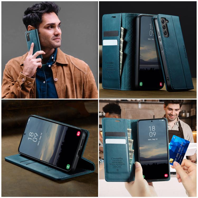 For Samsung Galaxy S22+ 5G CaseMe 033 Calf Leather Lining Microfibre RFID Blocking Phone Case
