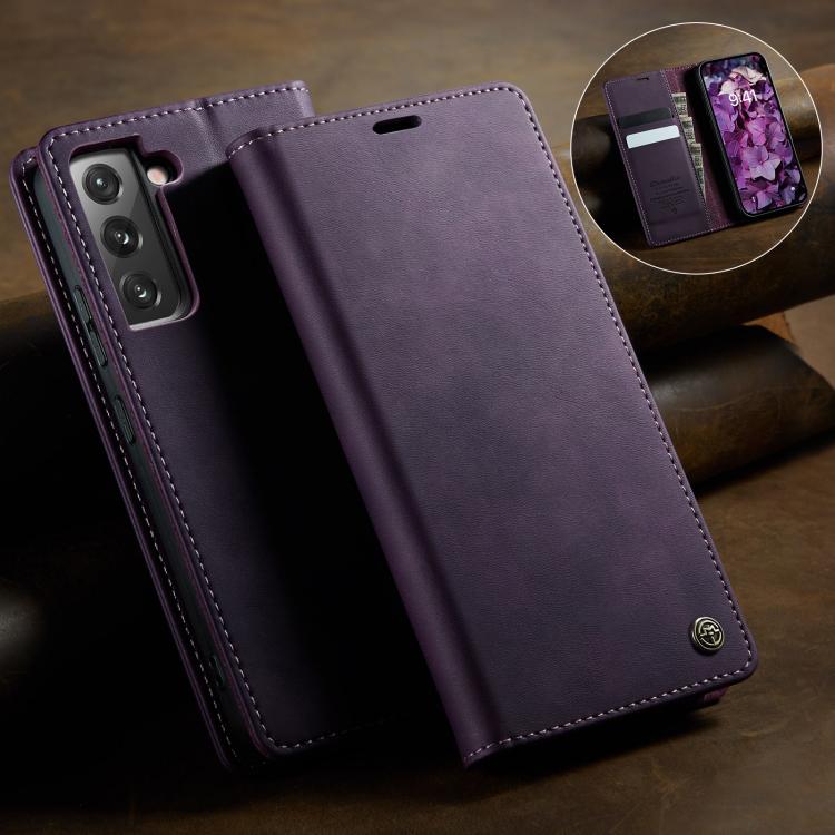 For Samsung Galaxy S22+ 5G CaseMe 033 Calf Leather Lining Microfibre RFID Blocking Phone Case