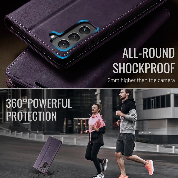 For Samsung Galaxy S22+ 5G CaseMe 033 Calf Leather Lining Microfibre RFID Blocking Phone Case