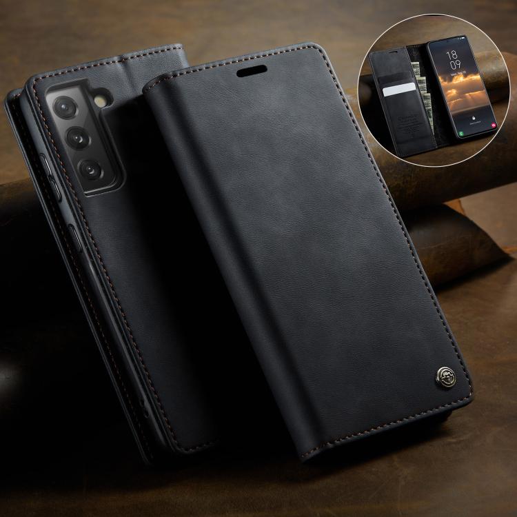 For Samsung Galaxy S21 FE 5G CaseMe 033 Calf Leather Lining Microfibre RFID Blocking Phone Case