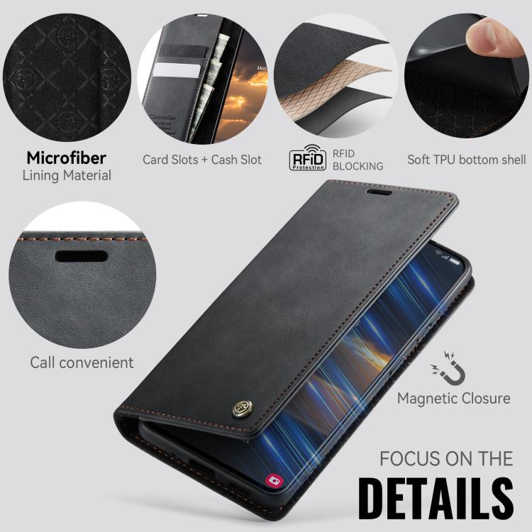 For Samsung Galaxy S21 FE 5G CaseMe 033 Calf Leather Lining Microfibre RFID Blocking Phone Case