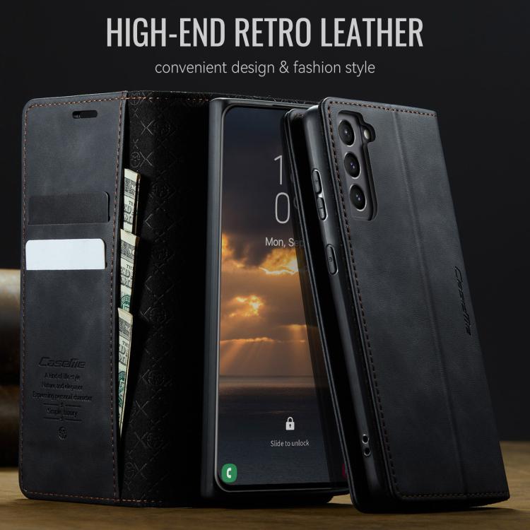 For Samsung Galaxy S21 FE 5G CaseMe 033 Calf Leather Lining Microfibre RFID Blocking Phone Case