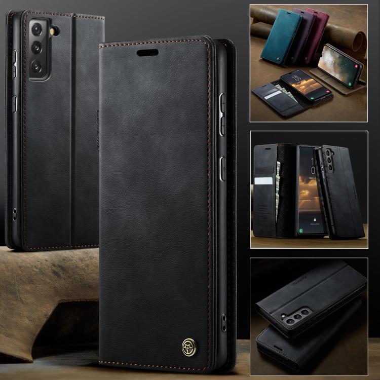 For Samsung Galaxy S21 FE 5G CaseMe 033 Calf Leather Lining Microfibre RFID Blocking Phone Case