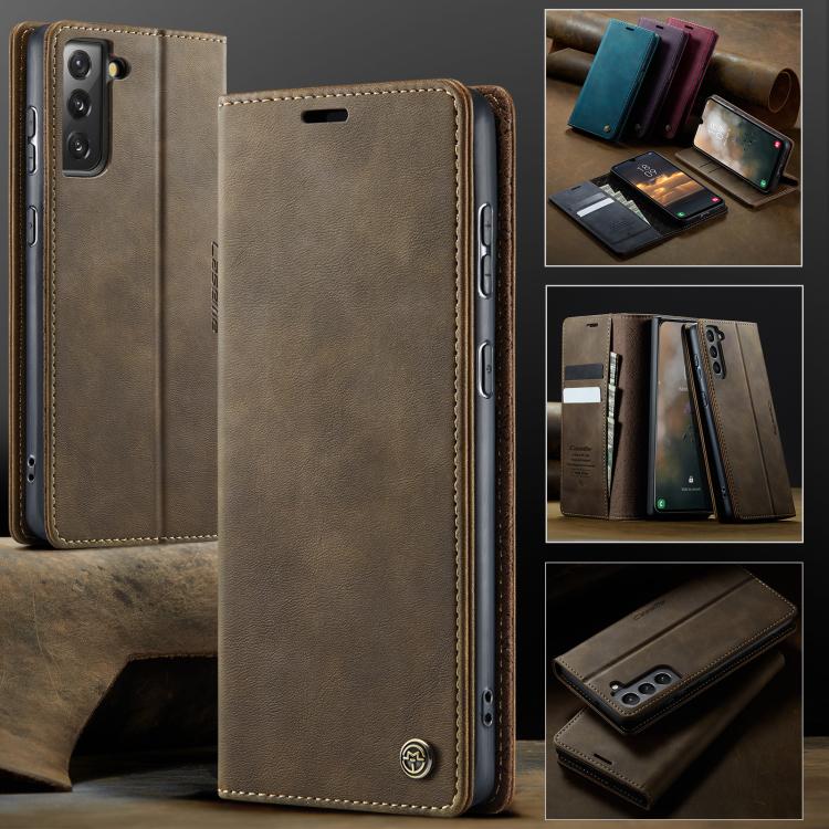 For Samsung Galaxy S21 FE 5G CaseMe 033 Calf Leather Lining Microfibre RFID Blocking Phone Case