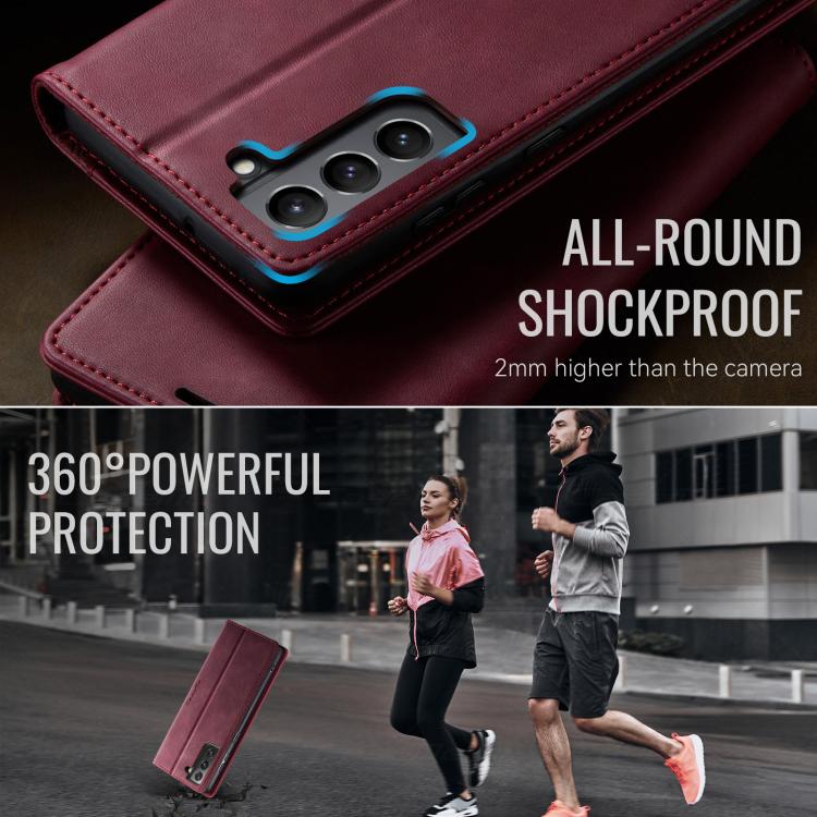 For Samsung Galaxy S21 FE 5G CaseMe 033 Calf Leather Lining Microfibre RFID Blocking Phone Case