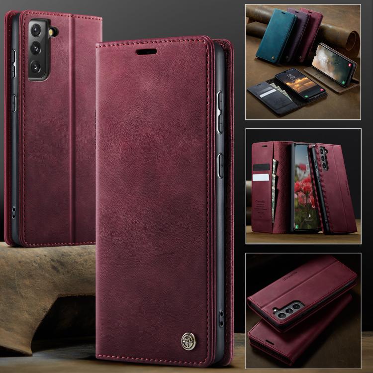 For Samsung Galaxy S21 FE 5G CaseMe 033 Calf Leather Lining Microfibre RFID Blocking Phone Case