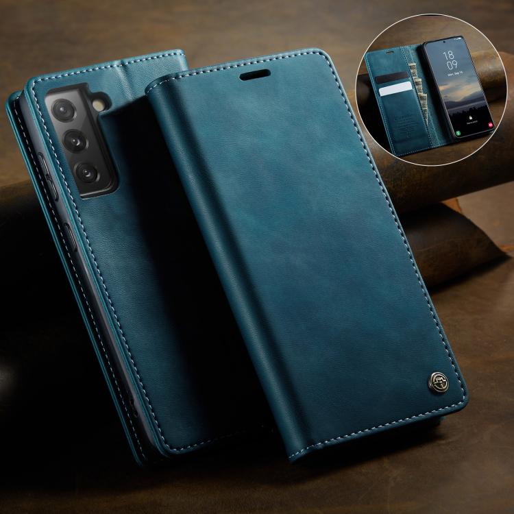 For Samsung Galaxy S21 FE 5G CaseMe 033 Calf Leather Lining Microfibre RFID Blocking Phone Case