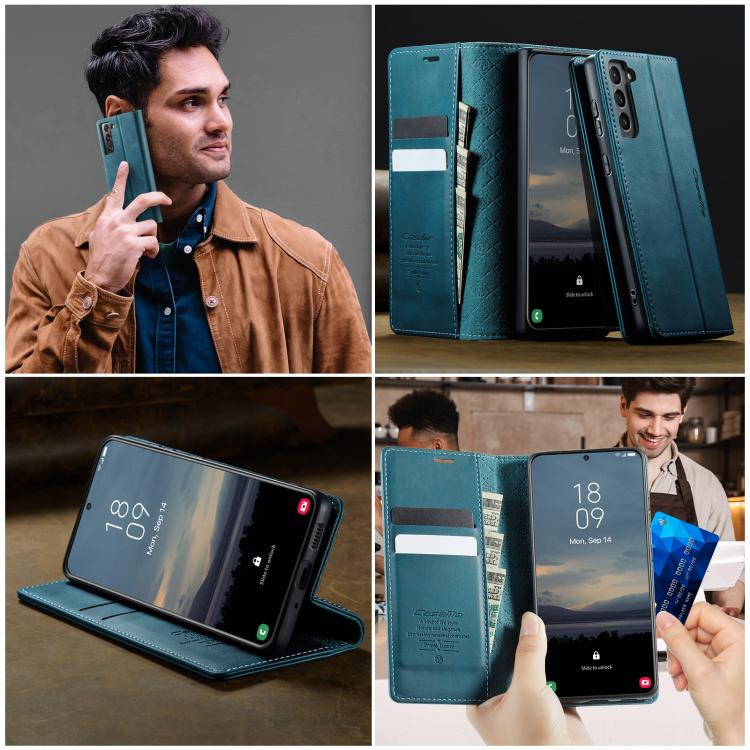 For Samsung Galaxy S21 FE 5G CaseMe 033 Calf Leather Lining Microfibre RFID Blocking Phone Case